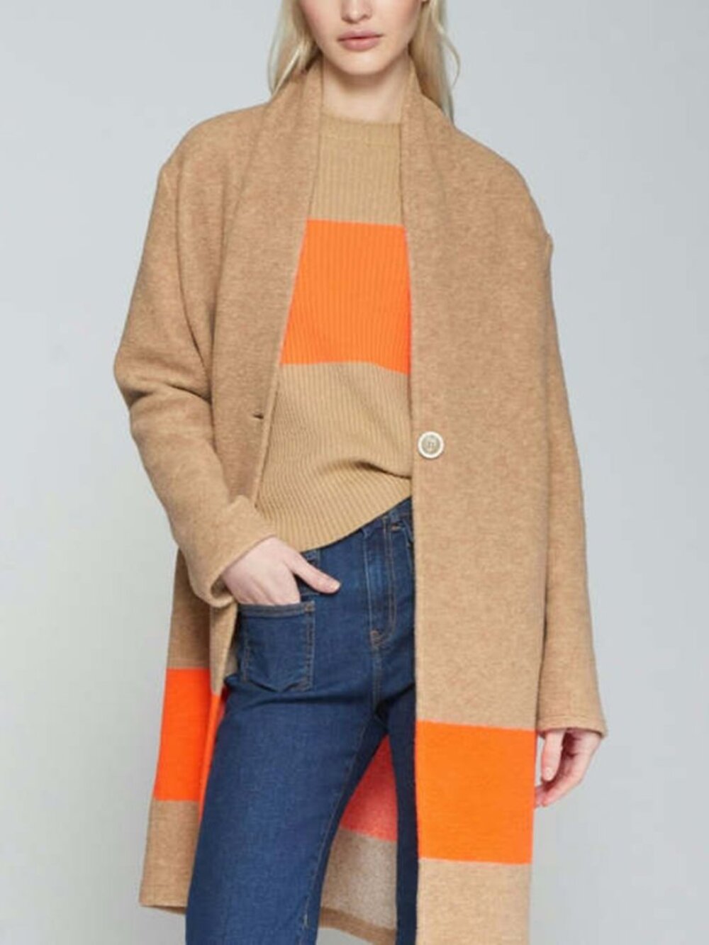 Vilagallo Wool Beige Orange Stripe Color Block Peacoat Size XS
